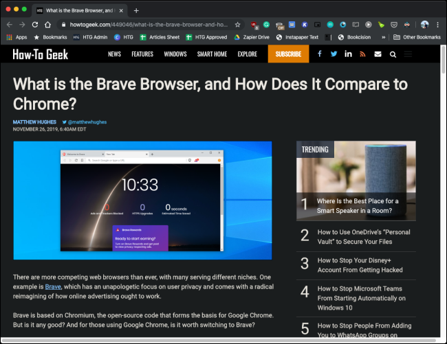 Extensão Dark Reader em ação no Google Chrome