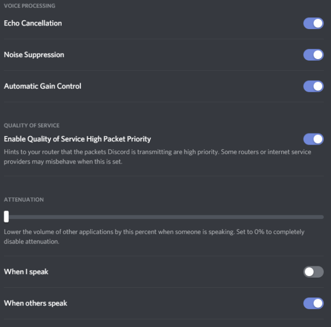 Configurações de áudio do Discord