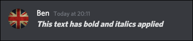 Uma mensagem Discord com negrito e itálico aplicados