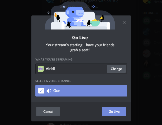 Menu Discord Go Live