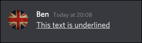 Uma mensagem Discord com texto sublinhado