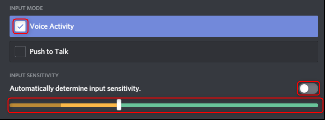 Controle deslizante de atividade de voz do Discord