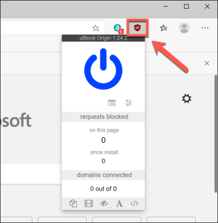 Pressione em um ícone de extensão do Google Chrome, ao lado da barra de endereço, para interagir com ele no Microsoft Edge