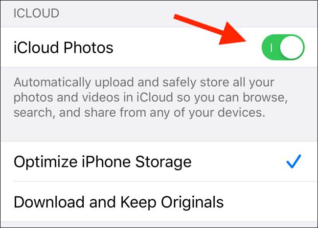 Ative o recurso Biblioteca de fotos do iCloud nos Ajustes do iPhone