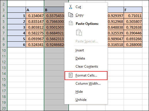 Clique com o botão direito em suas células no Excel e clique em Formatar células