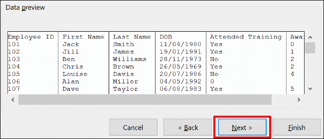 Confirme se seus dados estão corretos no menu Texto para coluna e clique em Próximo