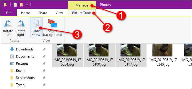 Arquivo Explorer Iniciar apresentação de slides com imagens selecionadas