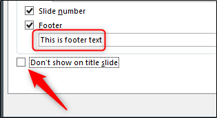 Selecione a opção "Não mostrar no slide de título".