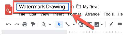 Adicione um nome ao seu desenho na caixa "Desenhos sem título" no canto superior esquerdo do Desenhos Google