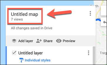 Clique em Mapa sem título para começar a renomear seu mapa personalizado do Google Maps