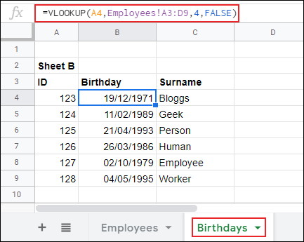 VLOOKUP no Planilhas Google, retornando dados de uma página para outra.