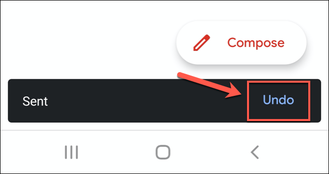 Depois de enviar um e-mail no aplicativo do Gmail, toque em "Desfazer" na parte inferior da tela para recuperar o e-mail
