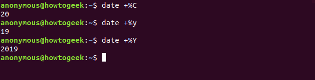 Saída do comando de data com opções C y Y