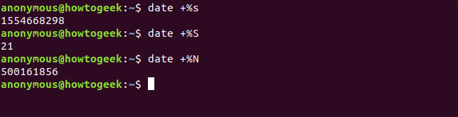 Saída do comando de data com s opções SN