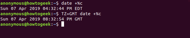Saída do comando de data para um fuso horário diferente