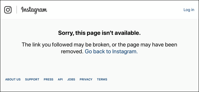 Instagram mostrando página não encontrada para conta do Instagram temporariamente desativada