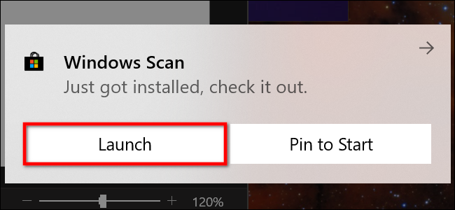 Inicie a notificação do aplicativo Windows Scan