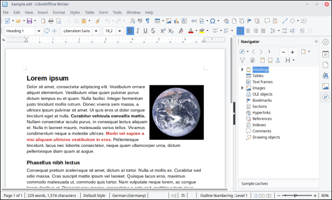 Interface do LibreOffice Writer