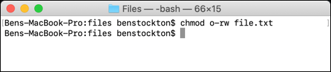 Remover permissões de todos os outros usuários usando chmod no terminal macOS