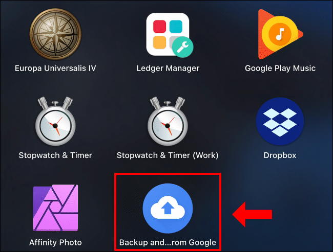 O ícone de inicialização do Backup e sincronização para Google Drive no Mac, no Launchpad