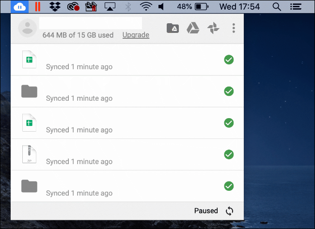 O ícone do Google Backup e sincronização na barra de menus do Mac