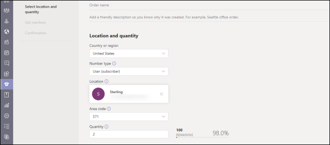 Microsoft Teams Admin Center Adicionando número de telefone