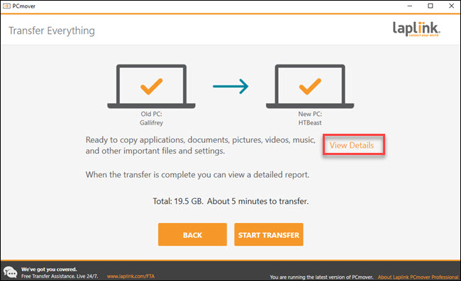 Transfira os detalhes com a caixa ao redor da opção "ver detalhes".