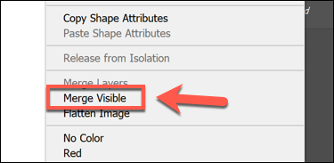 Clique com o botão direito em uma camada e pressione Merge Visible para mesclar todas as camadas visíveis no Photoshop