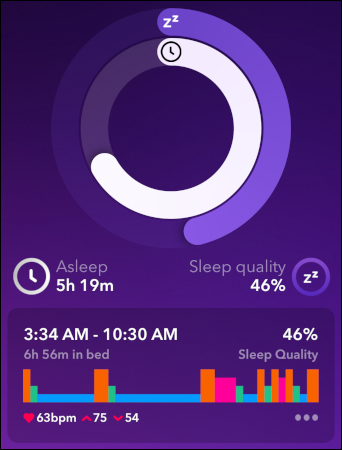 O círculo e os gráficos de barras na tela principal do aplicativo Pillow Automatic Sleep Tracker. 