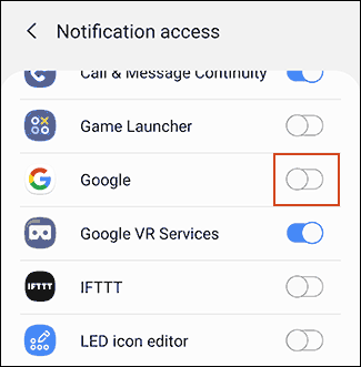 Toque no botão de alternar ao lado de "Google" para permitir notificações. 