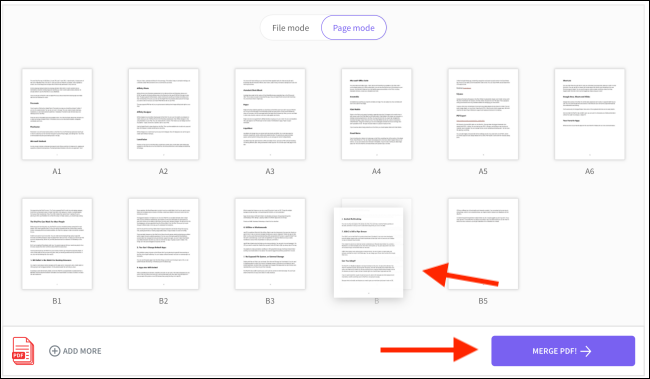 Reordene as páginas do PDF e clique no botão Mesclar PDF