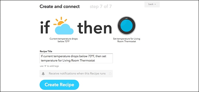 Receita IFTTT que desliga o termostato com base na temperatura externa