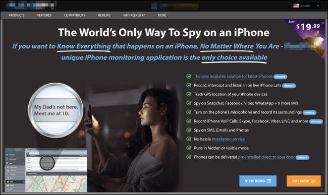 Um anúncio de um software espião do iPhone.