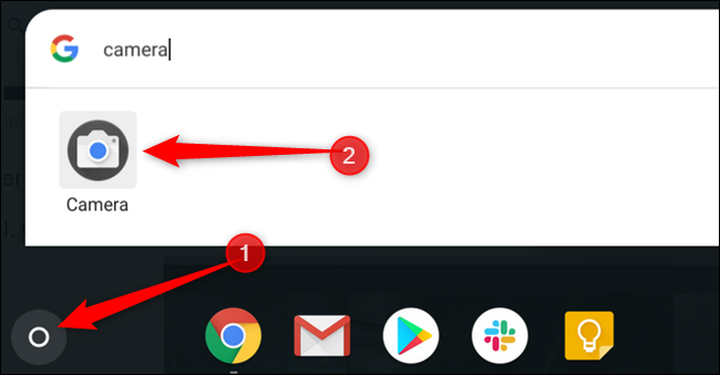 Toque no botão Pesquisar e digite Câmera para encontrar o aplicativo Câmera