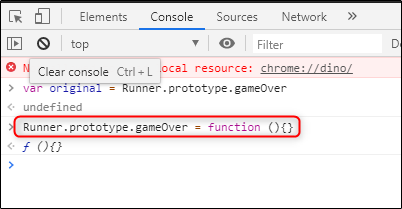 Segundo comando para hackear o jogo Chrome