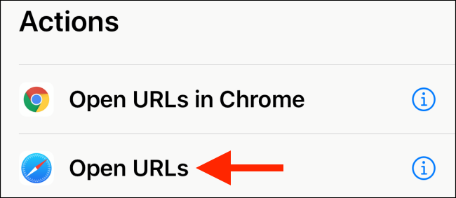 Selecione a ação Abrir URLs