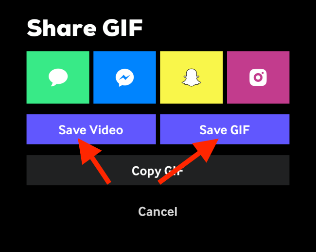 Toque em "Salvar vídeo" ou "Salvar GIF.