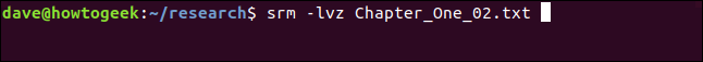 srm -lvz Chapter_One_02.txt em uma janela de terminal
