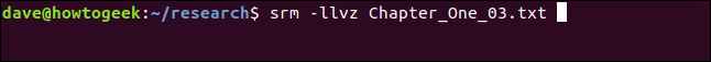 srm -llvz Chapter_One_03.txt em uma janela de terminal