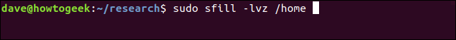 sudo sfill -lvz / home em uma janela de terminal