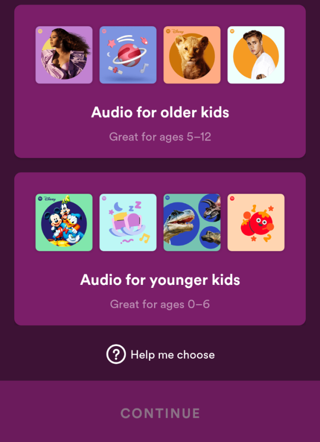 Spotify Kids escolhe a idade