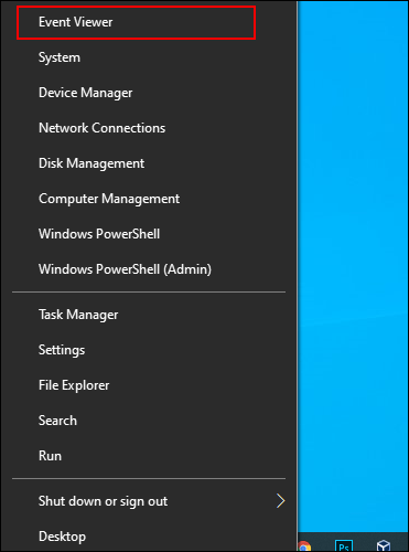 Clique com o botão direito do mouse no botão do menu Iniciar do Windows e clique em Visualizador de eventos