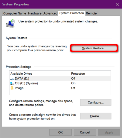 Windows 10 Iniciar restauração do sistema
