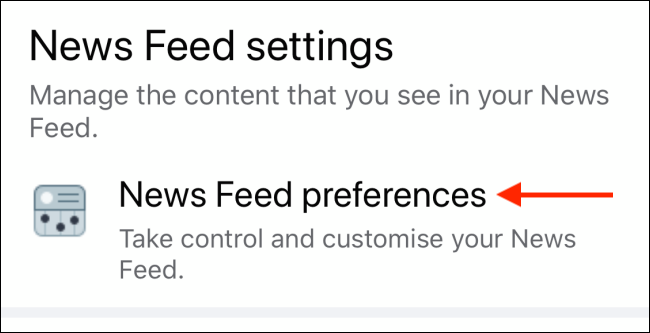 Toque em Preferências de feed de notícias no aplicativo móvel do Facebook