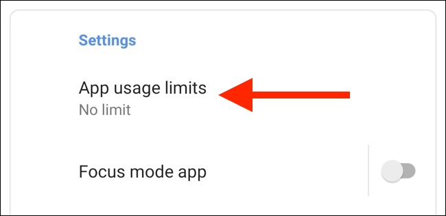 Toque em "Limites de uso do aplicativo".