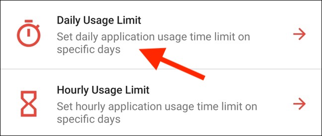 Toque em "Limite de uso diário".