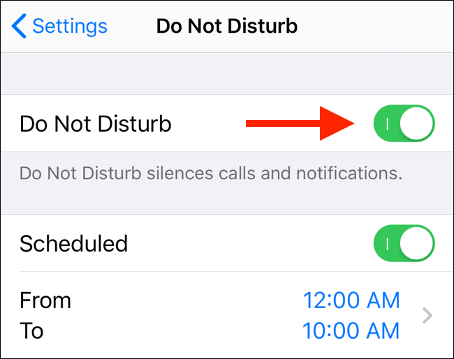 Toque no botão Não perturbe para ativá-lo nas configurações