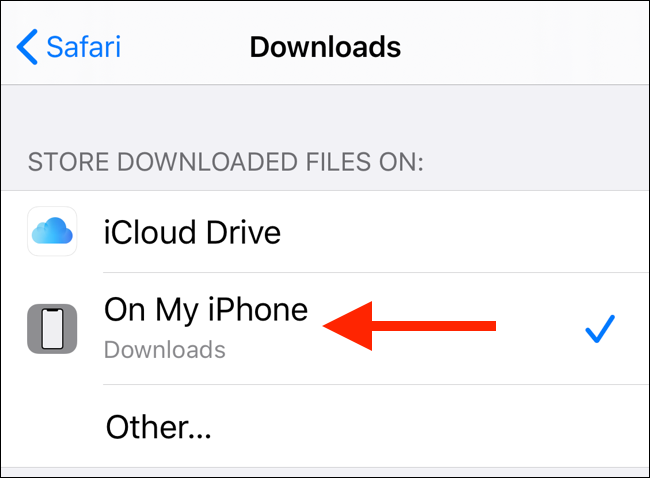 Toque em No Meu iPhone para mudar o destino dos downloads