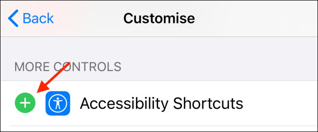 Toque no botão de adição ao lado de Atalhos de acessibilidade