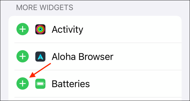 Toque no botão Mais ao lado do widget Baterias